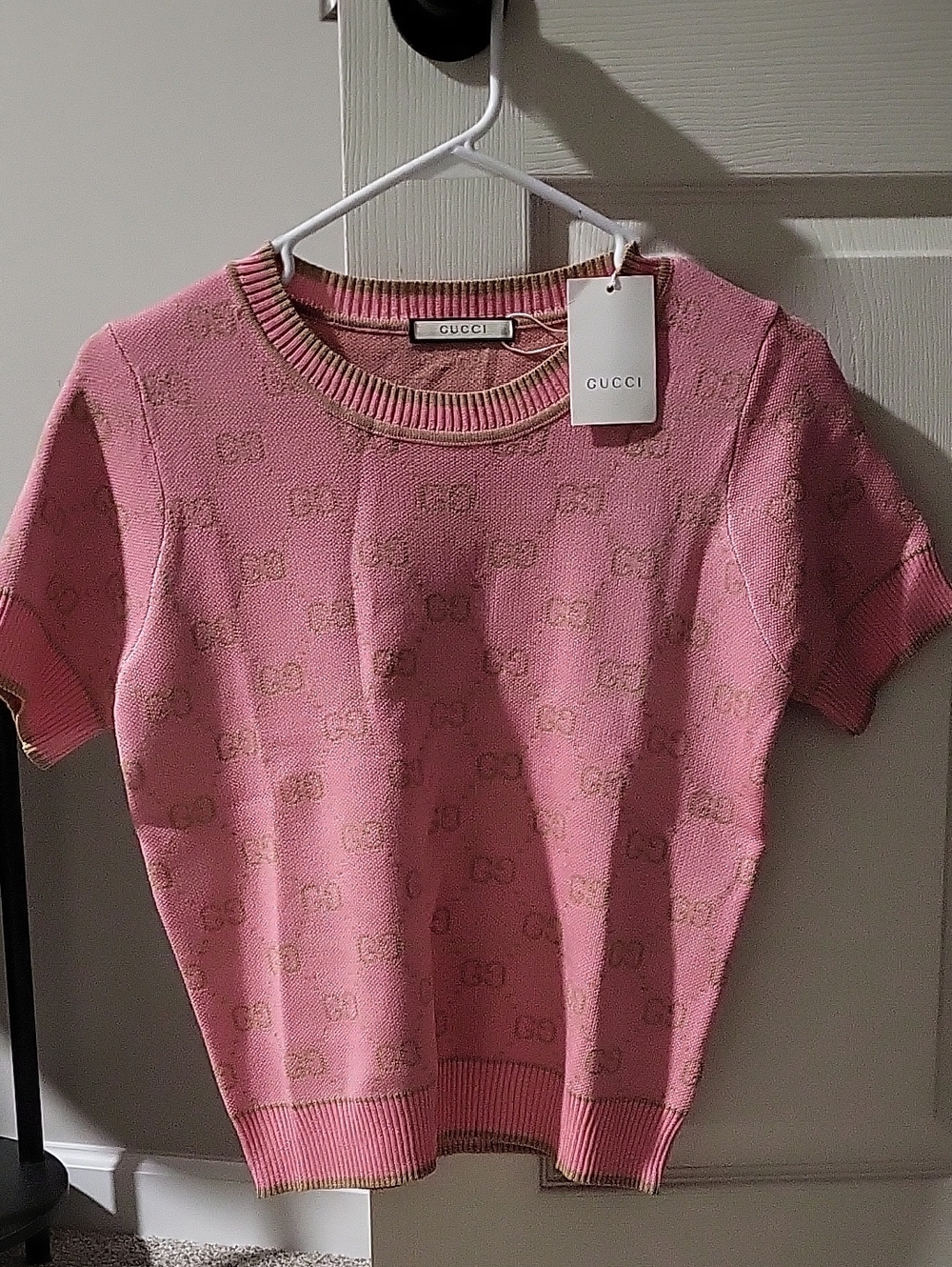 Gucci Pink Tonal Monogram Knit Tee